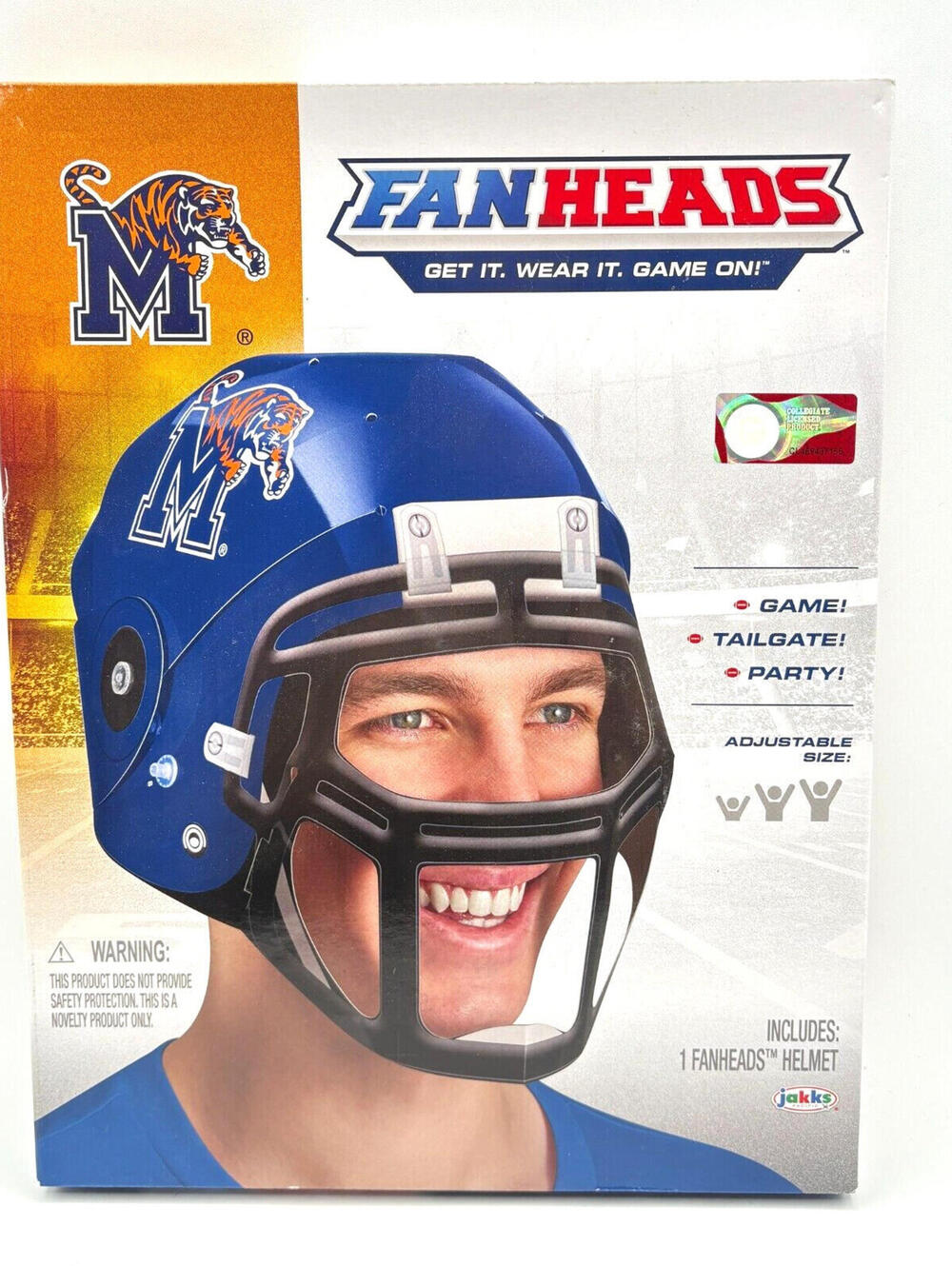 Jakks Fanheads Helmet Memphis Tigers Game Tailgate Party Adjustable Size